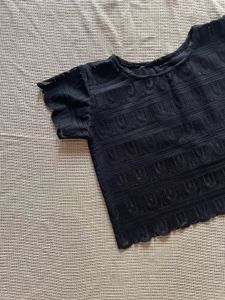 Black Textured Short Sleeve Top