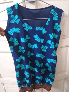 Blue Bow Print Sleeveless Top