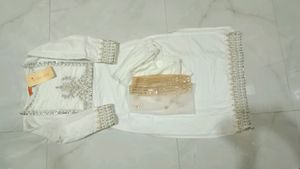 INDO ERA WHITE EMBROIDERED KURTA SET