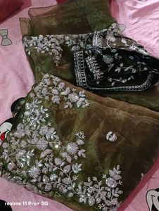 Elegant Olive Green Saree