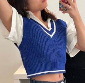 Blue Knit Cropped Tank Top
