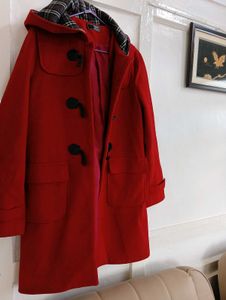 Red Wool Blend Duffle Coat