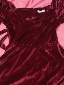 Burgundy Velvet Off-Shoulder Dress