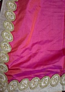 Pink Saree with Gold Embroidery