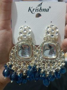 Diamond And Blue Stone Earrings