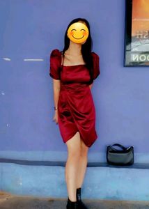 Burgundy Satin Mini Wrap Dress❣️✨💗 ( Size XL )