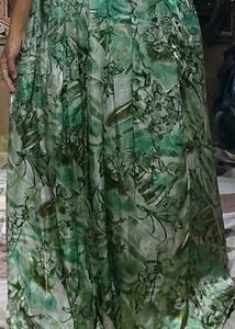 Green Floral Printed Satin Skirt