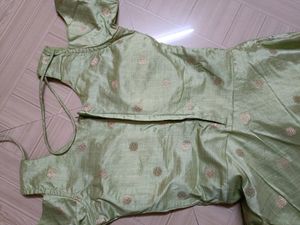 Pista Green &amp; Golden Net Gown (New)
