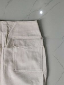 Beige Midi Skirt with Pocket Detail