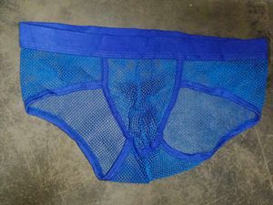 Men&#39;s Blue Mesh Large Fishnet Briefs.