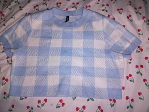 Blue Checkered Crop Top