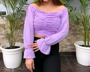 Tredny Bell Sleeves Broad Neck Aesthetic Lavendra Top