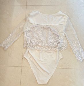 Shein Elegant White Lace Bodysuit