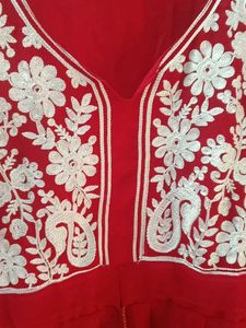 Red Embroidered Kurta
