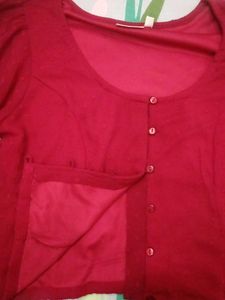 Burgundy Puff Sleeve Cardigan