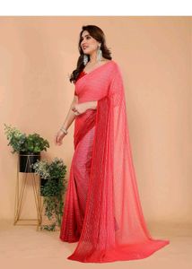 BRAND NEW PINK &amp; RED SHADE SAREE WITH ATTACH BLOUS