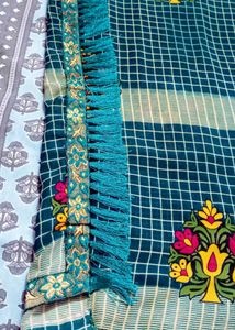 Elegant Teal Embroidered Saree