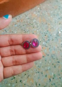 Oval Shaped Oxidised Earrings Studs