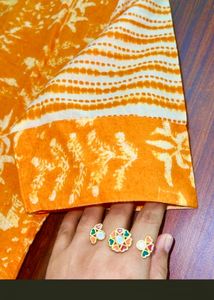 Orange Printed A-Line kurta