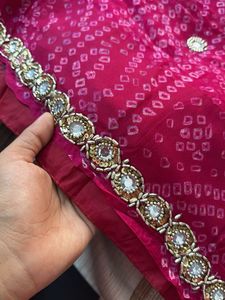 Pink Bandhani Saree with Embellishments