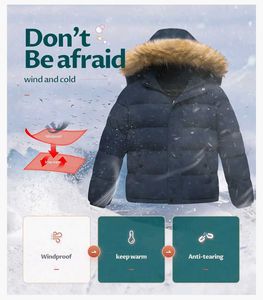 Navy Puffer Coat with Fur Hood New Jecket