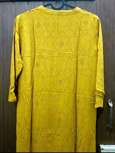 Yellow Gold Stright Silk Blend Cotton Kurti