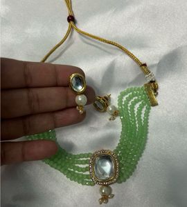 2in1 Green Beaded Necklace Set