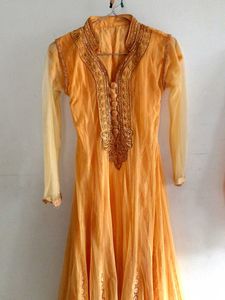Embroidered Orange Anarkali Dress