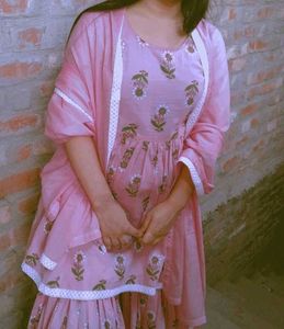 Pink Floral Print Sharara Suit