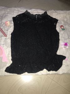 Black Lace Mock Neck Top