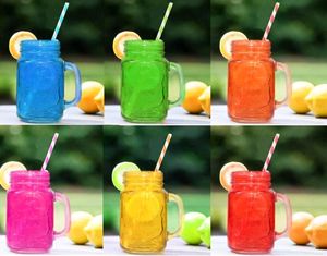 Set of 2 Mason Jar Glass Cups with Straws &amp; Lids