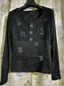 Embellished Black Long Sleeve Top