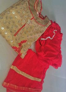 Nude and red patiyala set