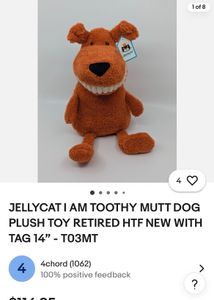 JELLYCAT I AM TOOTHY MUTT DOG PLUSH TOY RETIRED