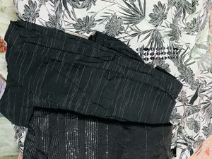 Black Striped Kurta Set with Subtle Shine