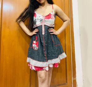 Denim Style Ruffle Mini Dress