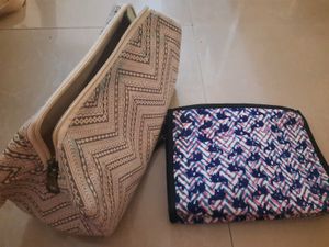 Grey Makeup Pouch And Elephant Print 3 Compartment