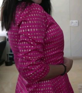 Libas women pink & golden block print layered A-line kurta