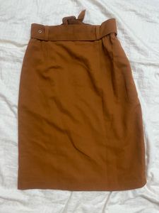 Tan Brown Belted Pencil Skirt 90s Style