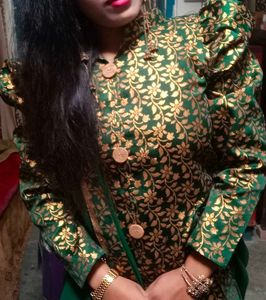 Green &amp; Gold Embroidered Outfit