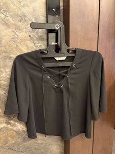 Black Lace-Up Flutter Sleeve Top