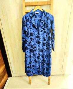 Blue Printed Long Shirt Size-36
