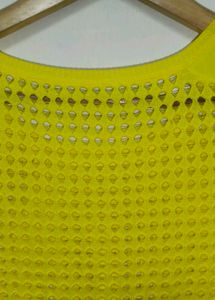 Trendy New Yellow Embellished Knit Top