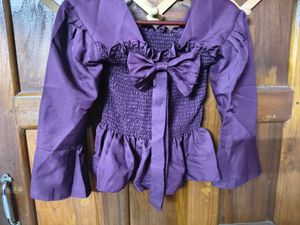 Chic Purple Bow Tie Blouse