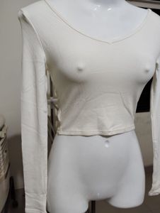 Xs- White Long Sleeve Crop Top