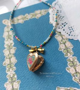 Hand painted Heart Locket Beaded Necklace
