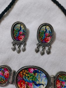 Black Polish Rajasthani Printed Necklace Set🌹