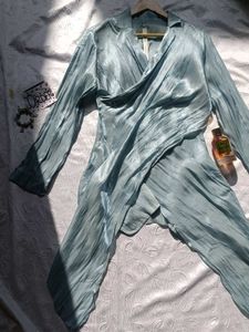 Silky Blue Wrap Top &amp; Pants Set
