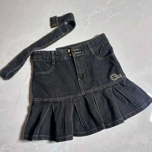 Black Denim Mini Skirt