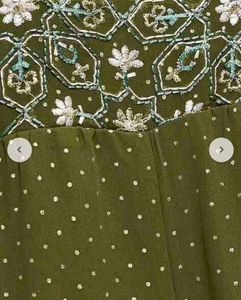 Olive Green Embroidered Tiered Midi Dress